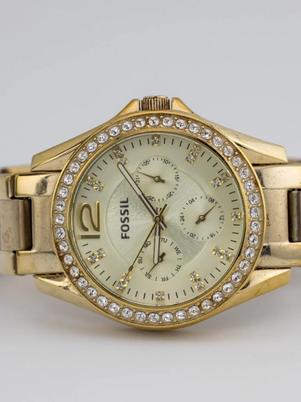 Fossil Riley ES3203 Crystal Bezel Multifunction Quartz Women's Watch New Battery